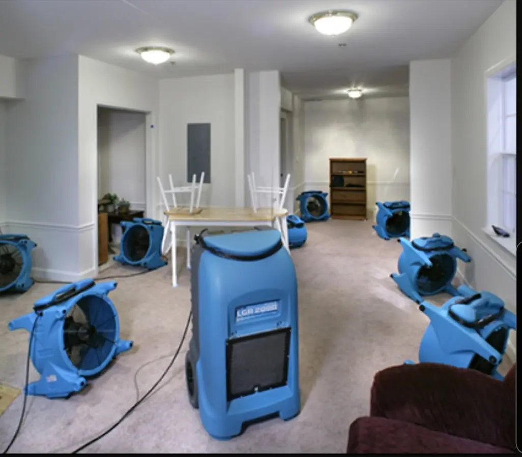 Air movers and dehumidifier setup for Water Damage Restoration in Woodcliff Lake
