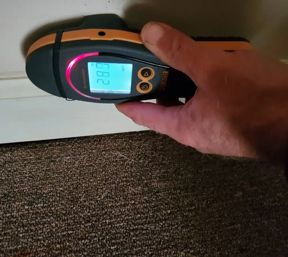 Moisture detection at baseboard during Sewage Cleanup & Sanitation in Woodcliff Lake